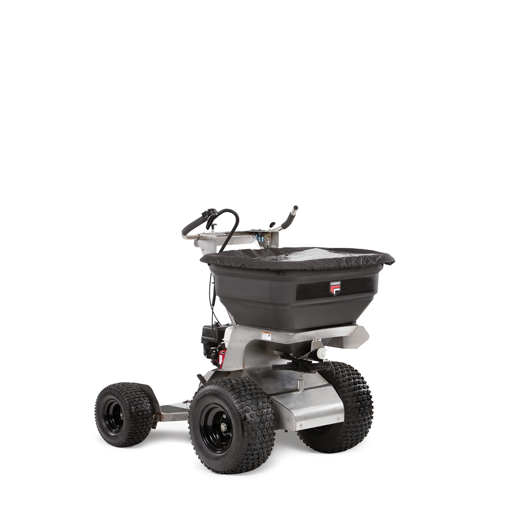 Electric broadcast spreader top for lawn tractor